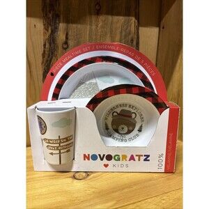 NOVOGRATZ KIDS 3 PIECE MEALTIME SET WILDERNESS EXPLORER CAMPIG CLUB BEAR